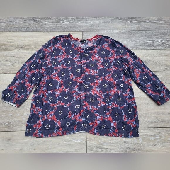 Talbots red blue 3/4 sleeve cardigan, size 2x petite button front - Picture 1 of 8